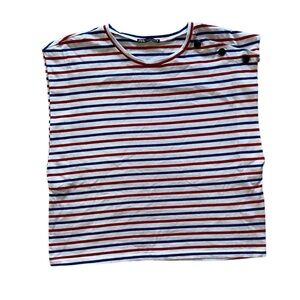 Women’s ZARA Red White Blue Sleeveless Casual Striped Top Button Details NWOT